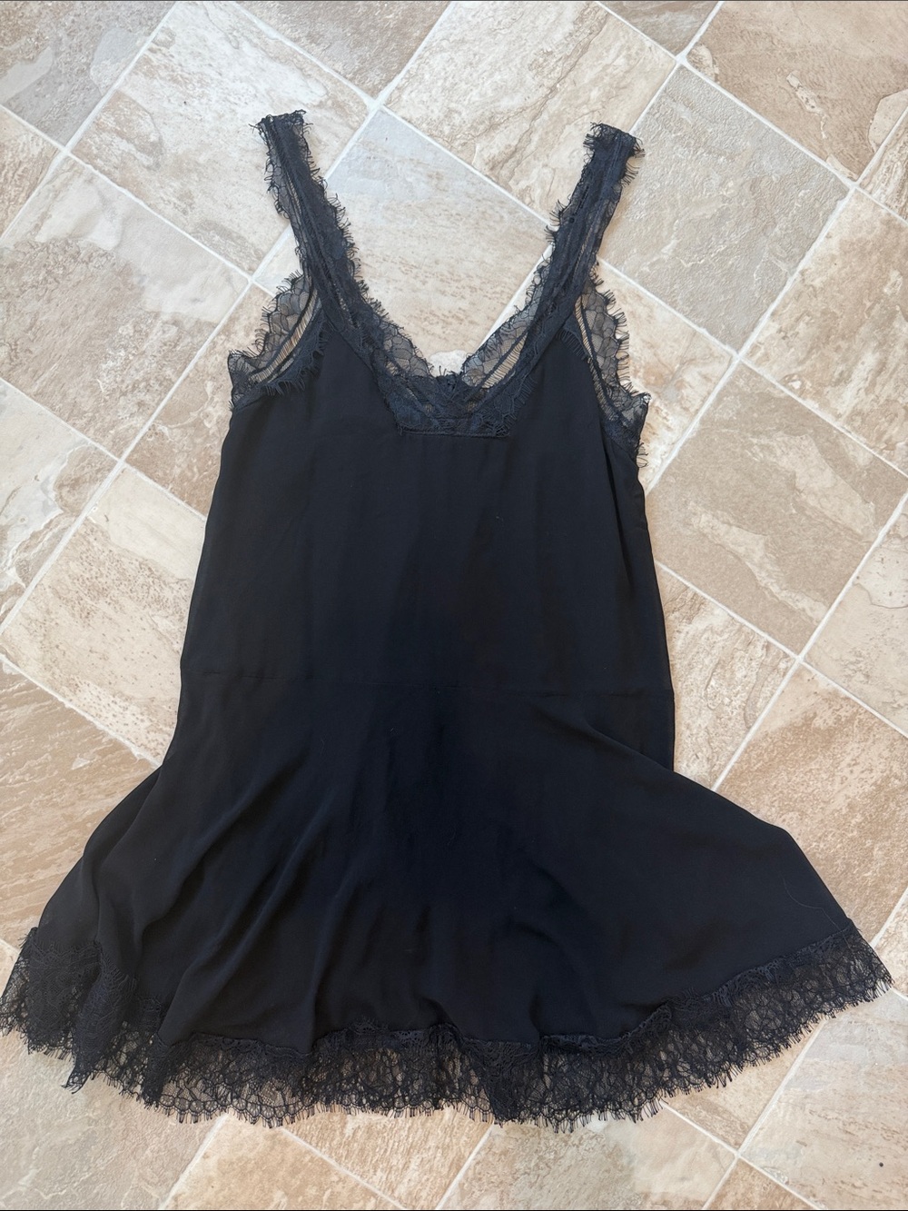 Black Lace-Trim Chemise Slip for Women